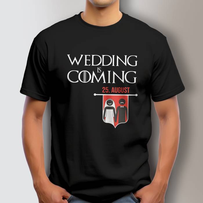 Maglietta personalizzata per l’addio al celibato - Wedding is coming