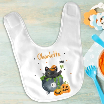 Bavaglino personalizzato per bambini - Gatto di Halloween