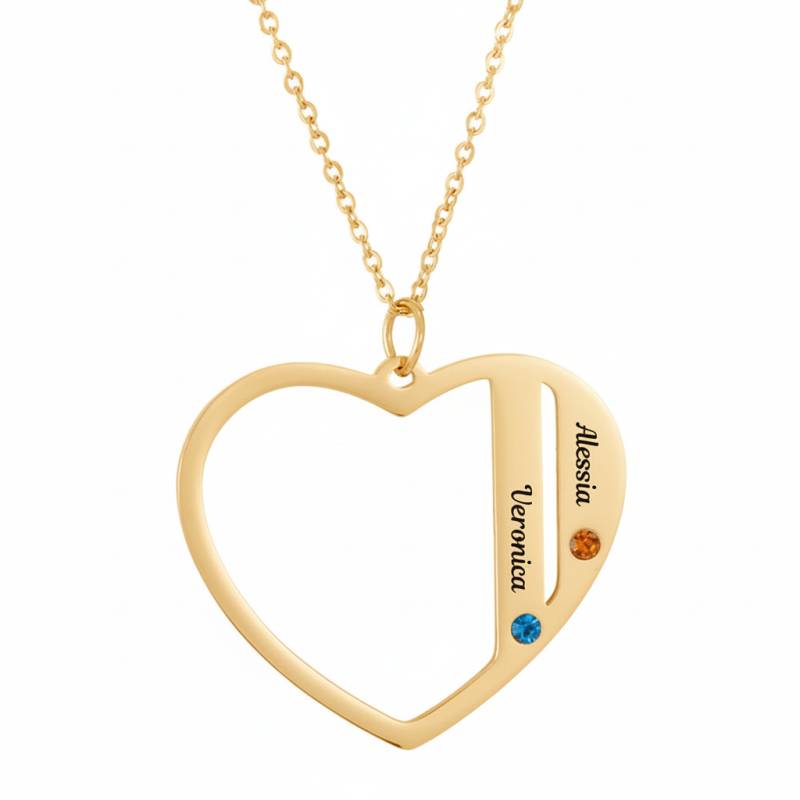 Collana con ciondolo a cuore con due nomi
