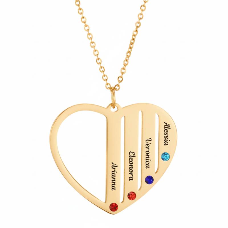 Collana con ciondolo a cuore con quattro nomi