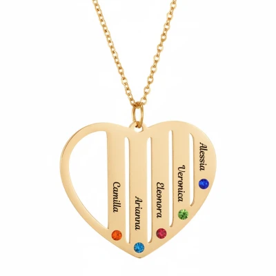 Collana con ciondolo a cuore con cinque nomi