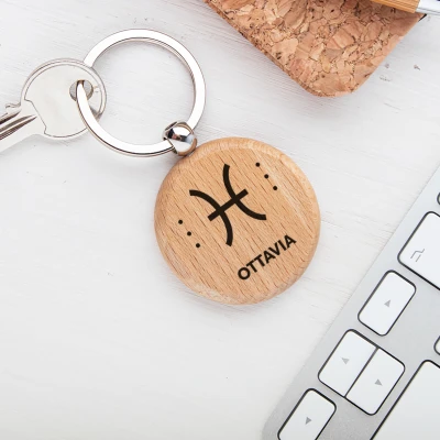 Portachiavi in legno - Con il segno zodiacale Pesci