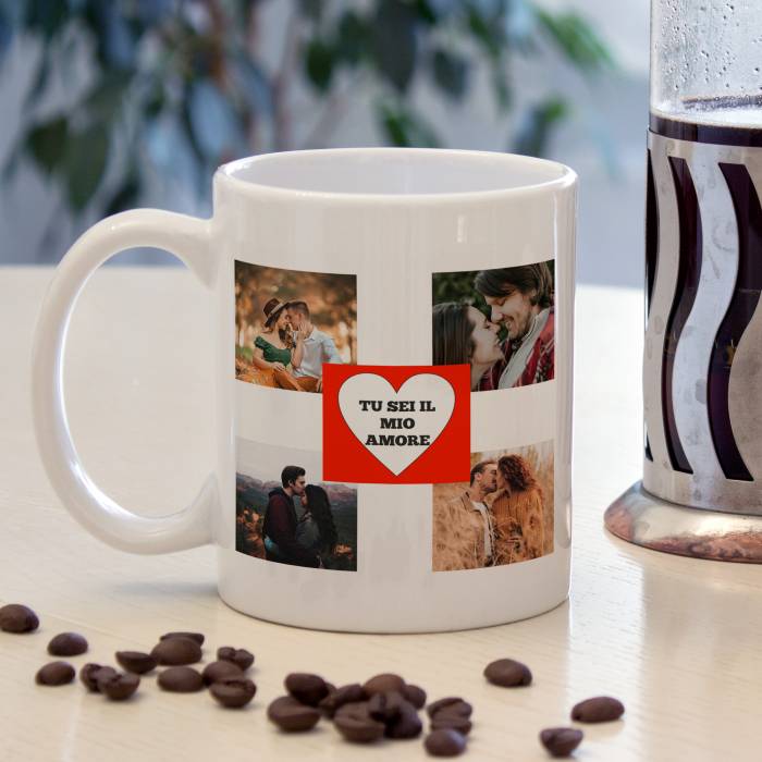 Tazza personalizzata con cuore e quattro immagini