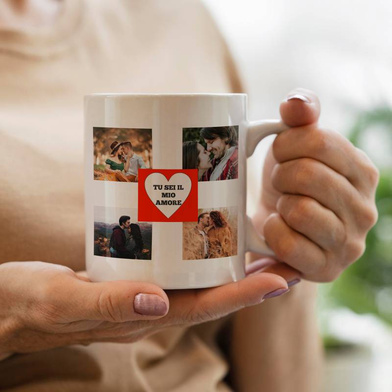 Tazza personalizzata con cuore e quattro immagini