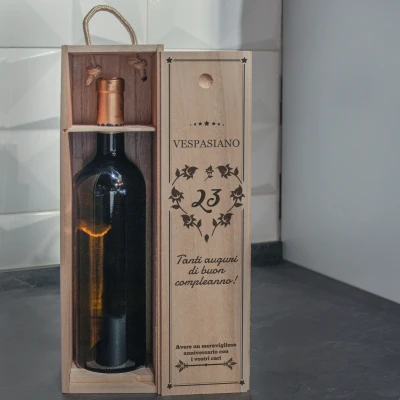 Scatola per vino in legno massiccio - Tanti auguri di buon compleanno!