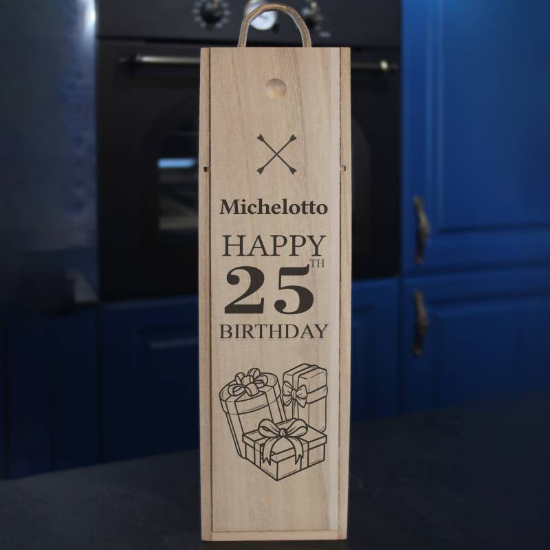 Scatola per vino in legno massiccio - Buon compleanno