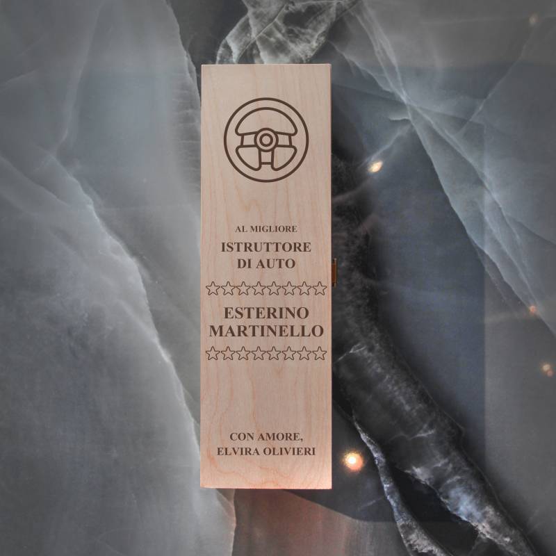 Scatola per vino in legno massiccio - Regalo per l'istruttore di guida