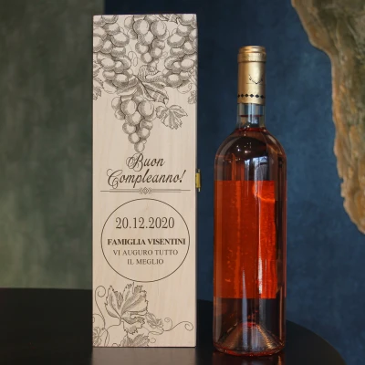 Scatola per vino in legno massiccio - Tanti auguri di buon compleanno!