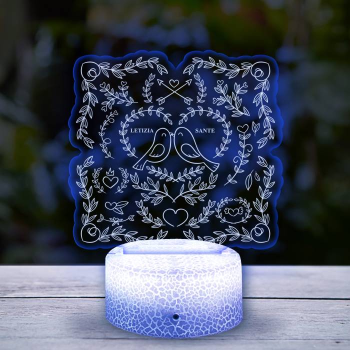 Lampada LED 3D personalizzata con uccelli