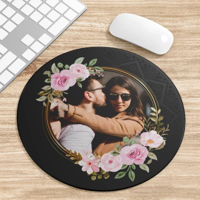 Tappetino per mouse rotondo con motivo mandala e foto personalizzata