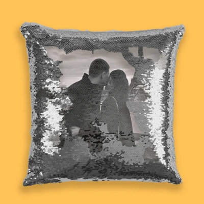 Cuscino personalizzato con paillettes - Bianco-Nero