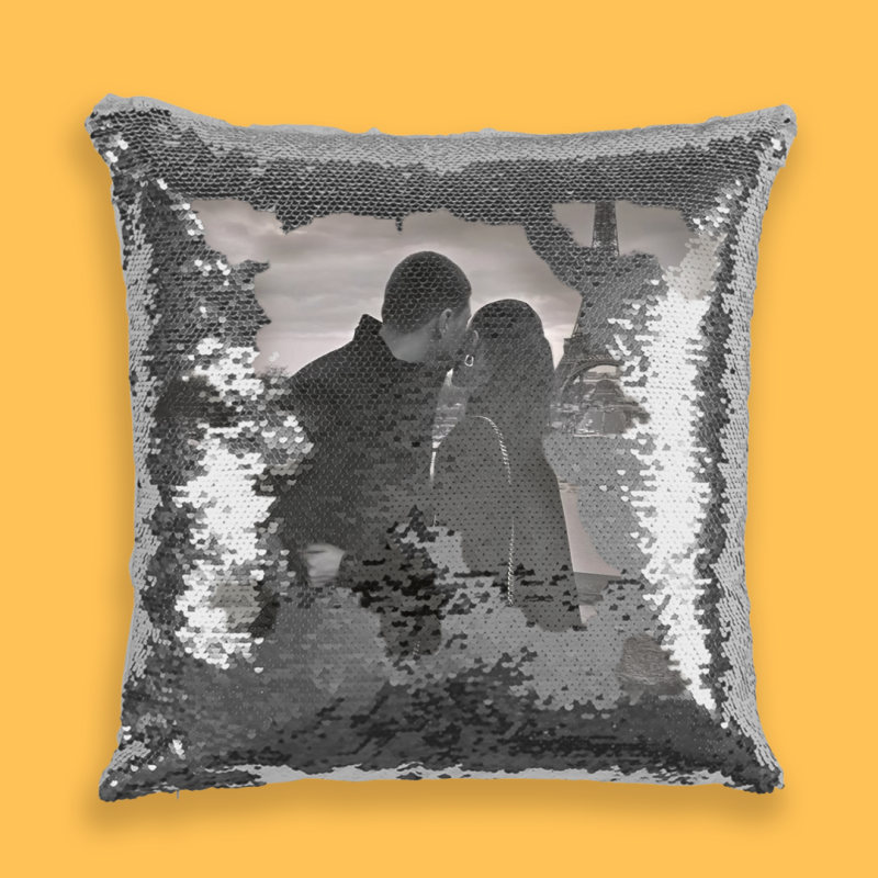 Cuscino personalizzato con paillettes - Bianco-Nero