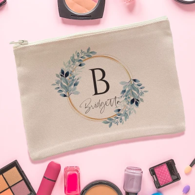 Borsellino per trucchi personalizzato - Floreale con iniziale e nome