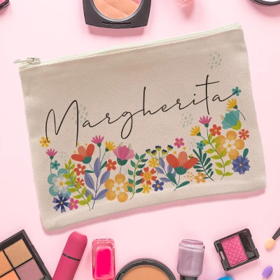 Borsellino per trucchi personalizzato - Floreale con nome