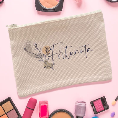 Borsellino per trucchi personalizzato - Fiore e il tuo nome