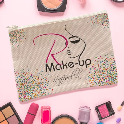 Borsellino per trucchi personalizzato - Iniziale e testo make-up