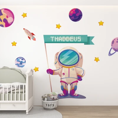Adesivo da parete Astronauta con testo personalizzato