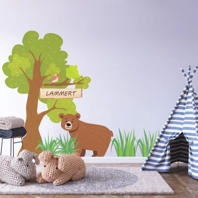 Adesivo da parete con orsetto e nome personalizzato
