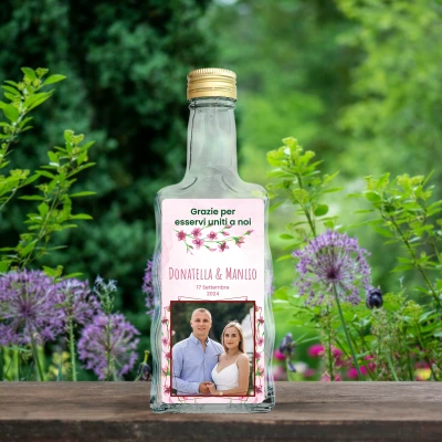 Bottiglia rettangolare con etichetta personalizzabile - Floreale con foto e testo