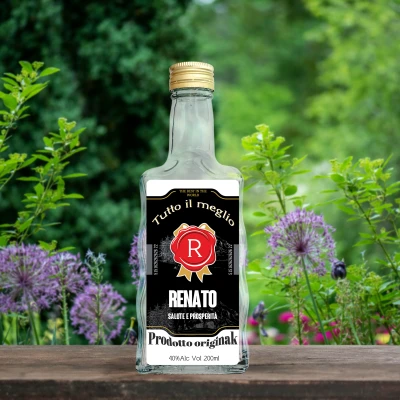 Bottiglia rettangolare con etichetta personalizzabile - Whisky nero tanti auguri!