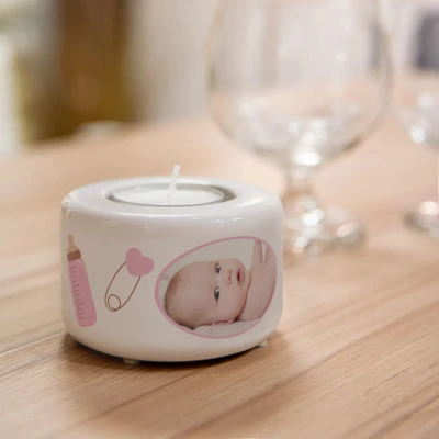 Portacandele in ceramica personalizzato - Baby girl
