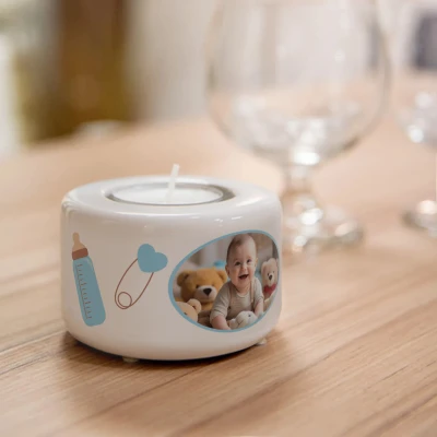 Portacandele in ceramica personalizzato - Baby boy