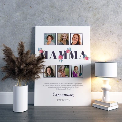 Quadro su tela personalizzato per mamma con foto e messaggio