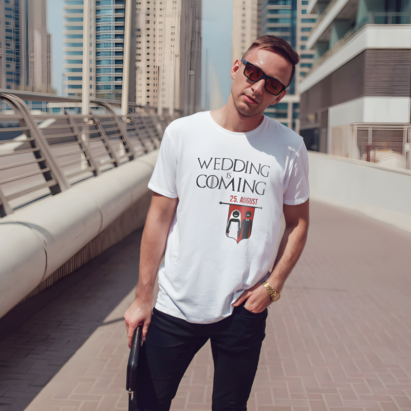 Maglietta personalizzata per l’addio al celibato - Wedding is coming