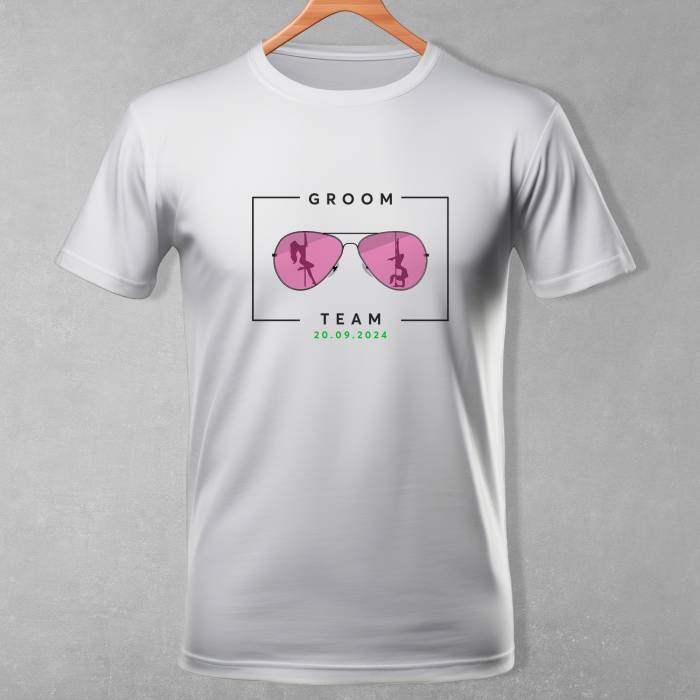 Maglietta personalizzata per l’addio al celibato - Groom Team Glasses