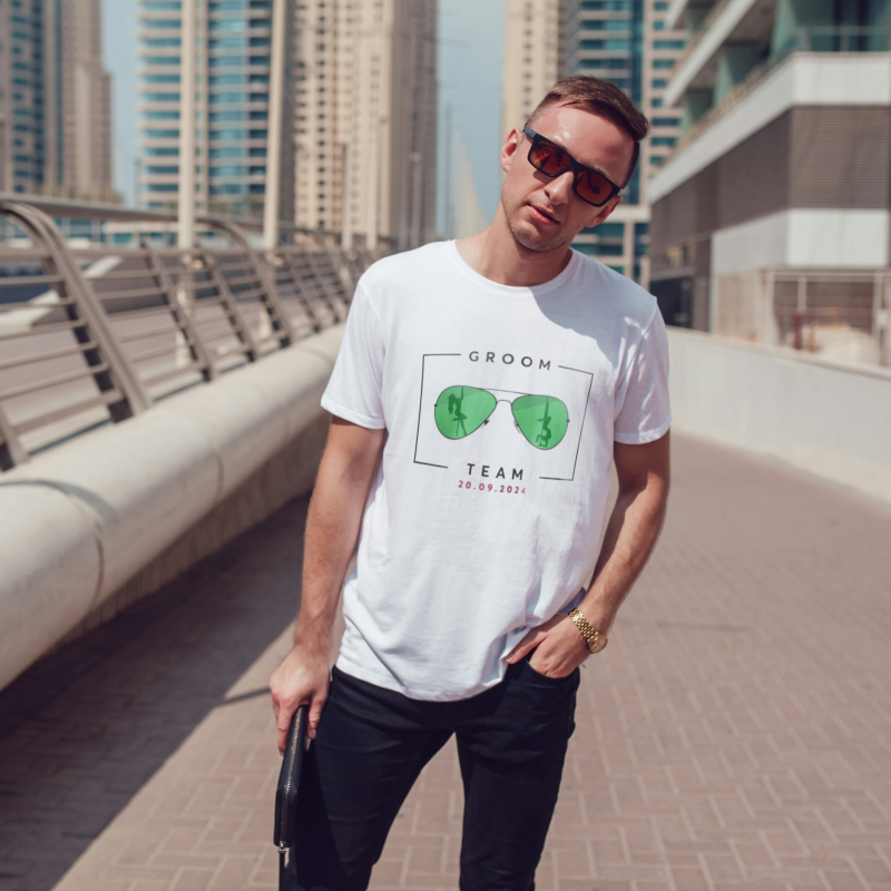Maglietta personalizzata per l’addio al celibato - Groom Team Glasses