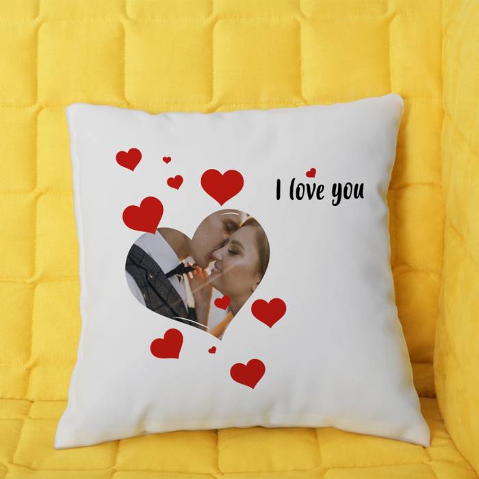 Cuscino personalizzato con immagine e cuoricini
