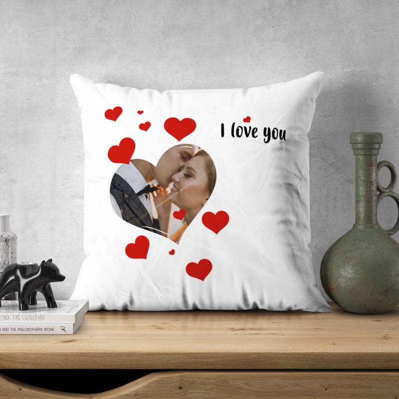 Cuscino personalizzato con immagine e cuoricini